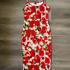 SHEIN size small midi dress. Never worn. Soft material. Pretty roses. Stretchy.